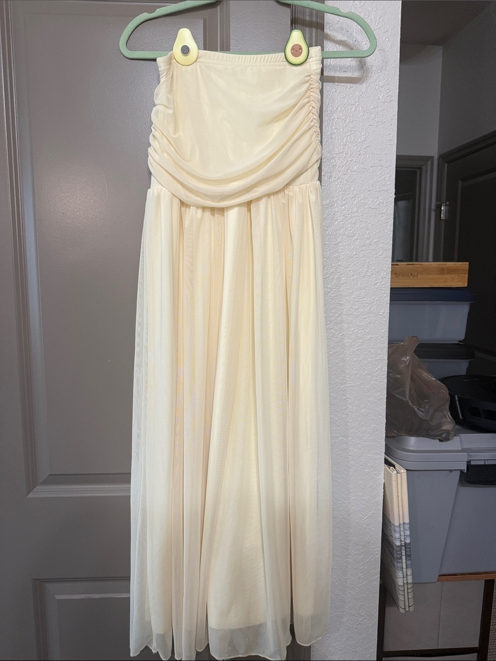 SHEIN Strapless Cream Chiffon Maxi Dress